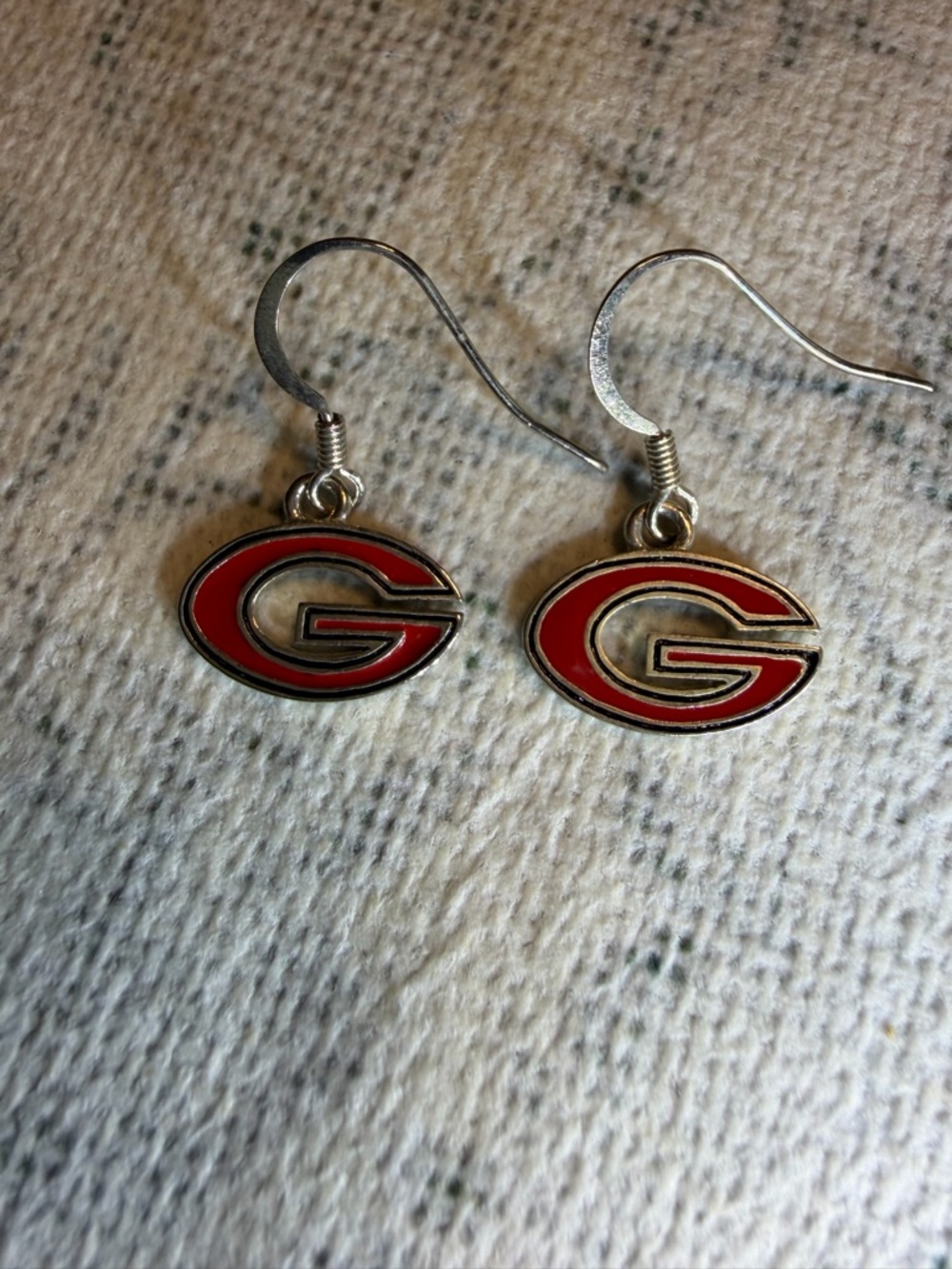 Red 'G' Dangle Earrings - Silver Tone Hooks